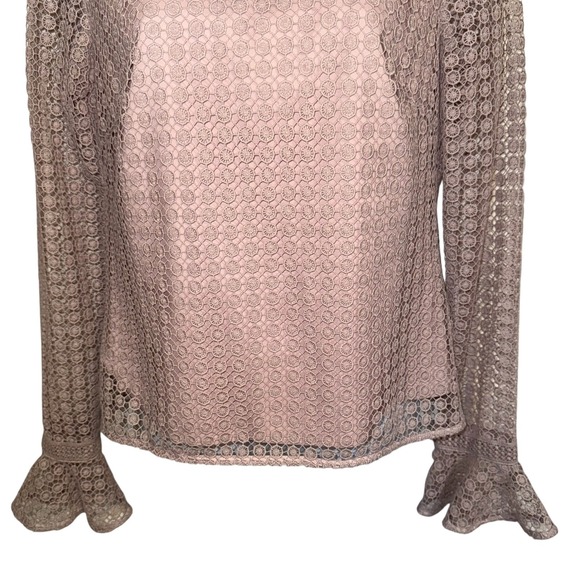 RACHAEL‎ PARCELL Genevieve Dusty Pink Lace Mock Neck Bell Sleeve Top NWOT Small - Picture 4 of 9